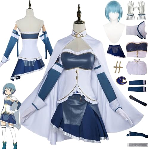 bbganlian Anime Puella Magi Madoka Magica Miki Sayaka Cosplay Kostüm Outfit Rollenspiel Uniform Komplettes Set Halloween Karneval Party Dress Up Anzug mit Perücke für Frauen (L) von bbganlian