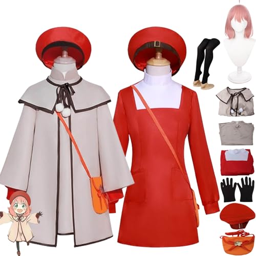 bbganlian Anime Spy Family Code White A'nya F'orger Cosplay Kostüm Outfit Yor Forger Uniform Komplettset Halloween Party Dress Up Anzug mit Perückenhut Rucksack für Frauen Mädchen (M) von bbganlian