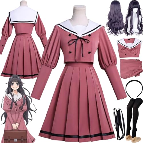 bbganlian Anime The Fragrant Flower Blooms with Dignity Cosplay Kostüm Outfit Waguri Kaoruko Uniform Komplettes Set Halloween Party Karneval Dress Up Anzug mit Perücke für Frauen (XS) von bbganlian