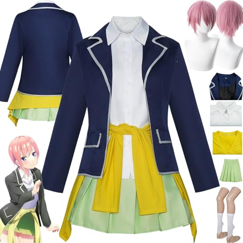 bbganlian Anime The Quintessential Quintuplets Nakano Ichika Cosplay Kostüm Outfit Rollenspiel Uniform Komplettes Set Halloween Party Karneval Dress Up Anzug mit Perücke für Frauen (L) von bbganlian