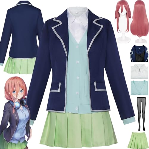bbganlian Anime The Quintessential Quintuplets Nakano Miku Cosplay Kostüm Outfit Rollenspiel Uniform Komplettes Set Halloween Party Karneval Dress Up Anzug mit Perücke für Frauen (XS) von bbganlian