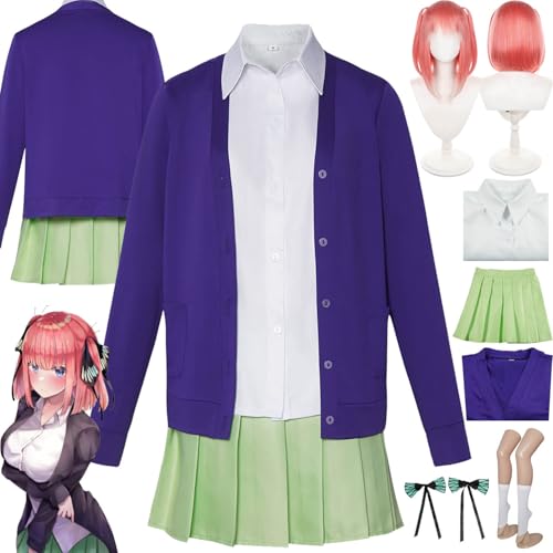 bbganlian Anime The Quintessential Quintuplets Nakano Nino Cosplay Kostüm Outfit Rollenspiel Uniform Komplettes Set Halloween Party Karneval Dress Up Anzug mit Perücke für Frauen (M) von bbganlian
