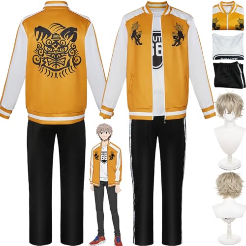 bbganlian Anime Wind Breaker Choji Tomiyama Cosplay Kostüm Outfit Hayato Suo Rollenspiel Uniform Komplettes Set Halloween Party Karneval Dress Up Anzug mit Perücke für Männer (M) von bbganlian