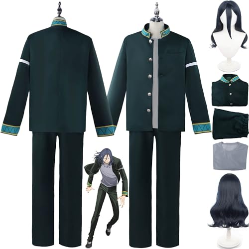 bbganlian Anime Wind Breaker Kyotaro Sugishita Cosplay Kostüm Outfit Hayato Suo Grüne Uniform Komplettset Halloween Karneval Party Dress Up Anzug mit Perücke für Männer Jungen (XXXL) von bbganlian