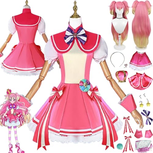 bbganlian Anime Wonderful Precure Inukai Komugi Cosplay Kostüm Outfit Rollenspiel Uniform Komplettes Set Halloween Party Dress Up Anzug mit Perücke Ohrringe Kopfschmuck für Frauen (XXXL) von bbganlian