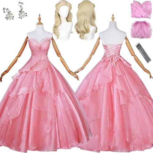 bbganlian Film Charakter Glinda Cosplay Kostüm Outfit Elphaha Rollenspiel Uniform Komplettes Set Halloween Party Karneval Dress Up Anzug mit Perücke Ohrringe für Frauen (S) von bbganlian