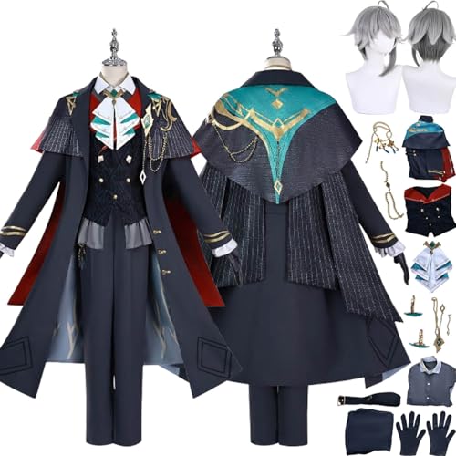 bbganlian Genshin Impact Alhaitham Neue Haut Cosplay Kostüm Outfit Spielcharakter Kaveh Kinich Uniform Komplettes Set Halloween Karneval Party Dress Up Anzug mit Perücke für Männer (XS) von bbganlian