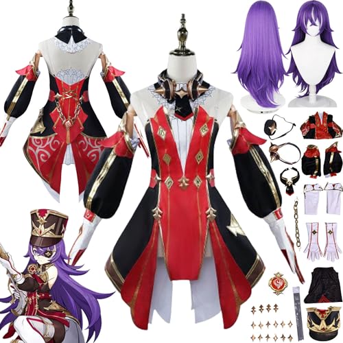 bbganlian Genshin Impact Chevreuse Cosplay Kostüm Outfit Spiel Charakter Uniform Komplettes Set Halloween Karneval Dress Up Anzug mit Perücke Augenklappe Hut für Frauen Mädchen (M) von bbganlian