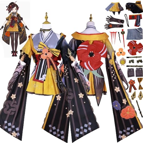 bbganlian Genshin Impact Chiori Cosplay Kostüm Outfit Spiel Charakter Lyney Focalors Uniform Komplettes Set Halloween Party Karneval Dress Up Anzug mit Kopfschmuck für Frauen (M) von bbganlian