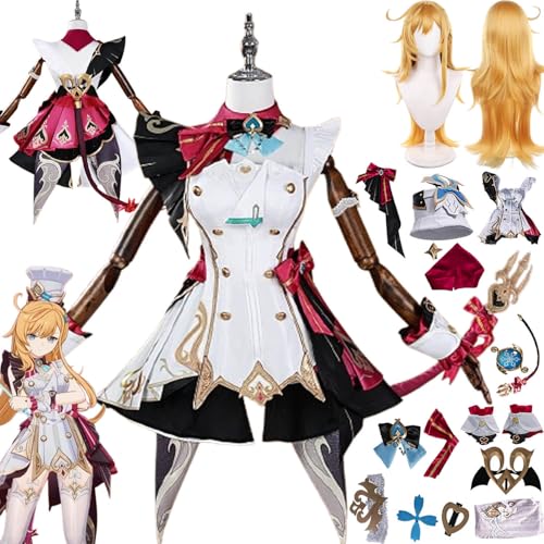 bbganlian Genshin Impact Escoffier Cosplay Kostüm Outfit Spielcharakter Varesa Uniform Komplettes Set Halloween Karneval Party Dress Up Anzug mit Perücke Hut Schwanz für Frauen (XXXL) von bbganlian