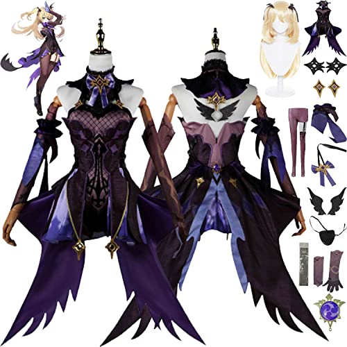 bbganlian Genshin Impact Fischl Cosplay Kostüm Outfit Spiel Charakter Uniform Komplettes Set Halloween Karneval Party Dress Up Anzug mit Perücke Kopfschmuck Augenmaske für Frauen (M) von bbganlian