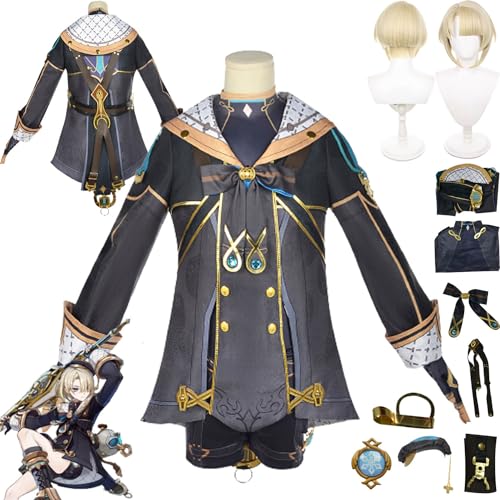 bbganlian Genshin Impact Freminet Cosplay Kostüm Outfit Spiel Charakter Kinich Uniform Komplettes Set Halloween Party Karneval Dress Up Anzug mit Perücke für Männer (XXL) von bbganlian