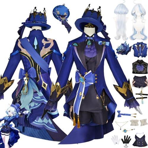 bbganlian Genshin Impact Furina Cosplay Kostüm Outfit Spiel Charakter Kinich Focalors Uniform Komplettes Set Halloween Party Karneval Dress Up Anzug mit Hut Perücke für Frauen (M) von bbganlian