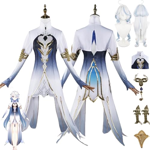 bbganlian Genshin Impact Furina Focalors Cosplay Kostüm Outfit Spiel Charakter Kinich Uniform Komplettes Set Halloween Party Karneval Dress Up Anzug mit Hut Perücke für Frauen (XXL) von bbganlian