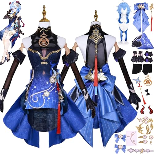 bbganlian Genshin Impact Ganyu Neue Haut Cosplay Kostüm Outfit Spiel Charakter Uniform Komplettes Set Halloween Party Karneval Dress Up Anzug mit Perücke Kopfschmuck für Frauen (L) von bbganlian