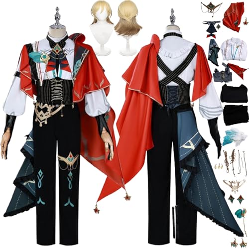 bbganlian Genshin Impact Kaveh Neue Haut Cosplay Kostüm Outfit Spielcharakter Uniform Komplettes Set Halloween Karneval Dress Up Anzug mit Perücke Ohrringe Kopfschmuck für Männer (XXL) von bbganlian