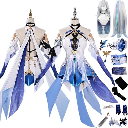 bbganlian Genshin Impact Skirk Neue Haut Cosplay Kostüm Outfit Spielcharakter Uniform Komplettes Set Halloween Karneval Party Dress Up Anzug mit Perücke Kopfschmuck für Frauen (XL) von bbganlian