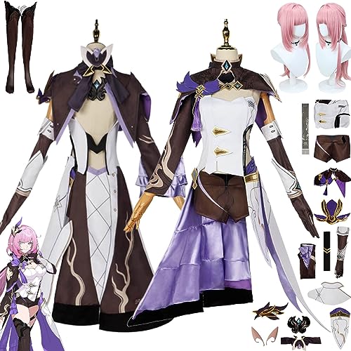 bbganlian Honkai Impact 3 Elysia Cosplay Kostüm Outfit Spiel Charakter Uniform Komplettes Set Halloween Party Karneval Dress Up Anzug mit Falsche Ohren Perücke für Frauen (XXL) von bbganlian