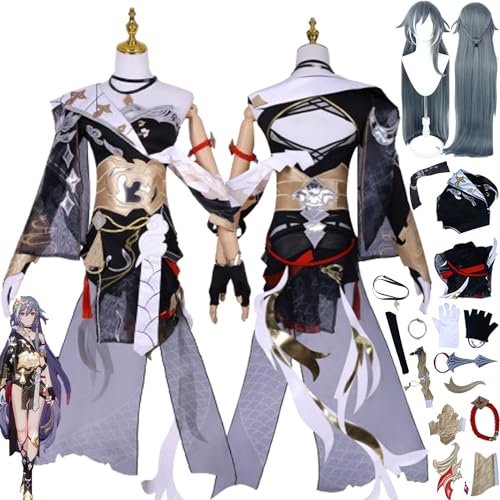 bbganlian Honkai Impact 3 Herrscher of Sentience Cosplay Kostüm Outfit Spielcharakter Uniform Komplettes Set Halloween Dress Up Anzug mit Kopfschmuck Perücke für Frauen Mädchen (L) von bbganlian