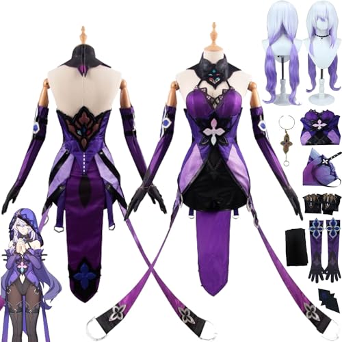 bbganlian Honkai Star Rail Black Swan Cosplay Kostüm Outfit Spiel Charakter Uniform Komplettes Set Halloween Party Karneval Dress Up Anzug mit Perücke Kopfschmuck für Frauen (XXL) von bbganlian