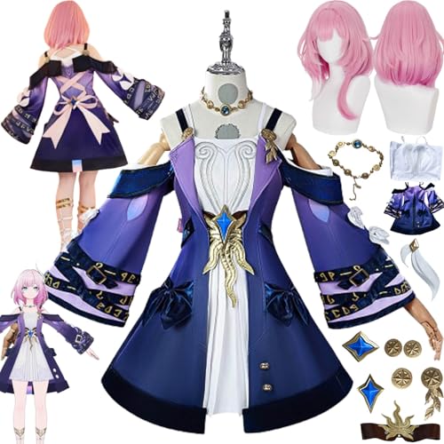 bbganlian Honkai Star Rail Cyrene Cosplay Kostüm Outfit Spielcharakter Castorice Uniform Komplettes Set Halloween Party Karneval Dress Up Anzug mit Perücke Kopfschmuck für Frauen (S) von bbganlian
