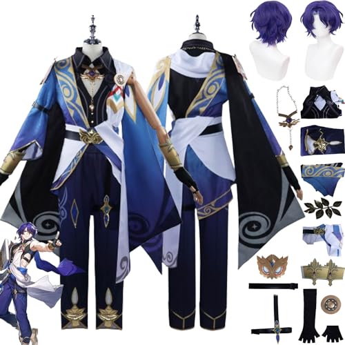 bbganlian Honkai Star Rail Dr. Ratio Cosplay Kostüm Outfit Spiel Charakter Uniform Komplettes Set Halloween Karneval Party Dress Up Anzug mit Perücke Kopfschmuck für Männer (M) von bbganlian