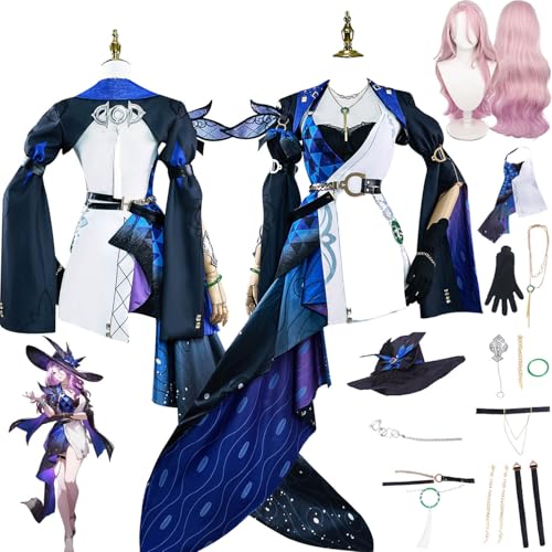 bbganlian Honkai Star Rail Jade Cosplay Kostüm Outfit Spiel Charakter Uniform Komplettes Set Halloween Party Dress Up Anzug mit Perücke Hut Ohrringen Halskette für Frauen Mädchen (S) von bbganlian