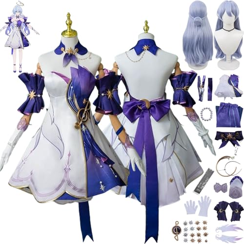 bbganlian Honkai Star Rail Robin Cosplay Kostüm Outfit Spiel Charakter Uniform Komplettes Set Halloween Party Karneval Dress Up Anzug mit Perücke Kopfschmuck Ohrringe für Frauen (XS) von bbganlian