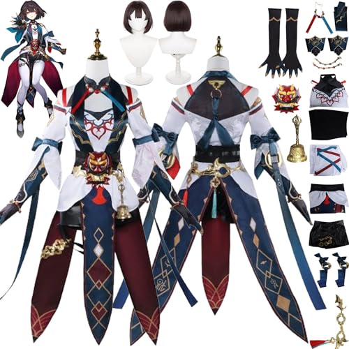 bbganlian Honkai Star Rail Xueyi Cosplay Kostüm Outfit Spiel Charakter Firefly Uniform Full Set Halloween Party Karneval Dress Up Anzug mit Perücke Bell Maske für Frauen Mädchen (S) von bbganlian