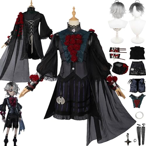 bbganlian Identity V Emil Neue Haut Cosplay Kostüm Outfit Spiel Charakter Uniform Komplettes Set Halloween Karneval Dress Up Anzug mit Perücke Ring Ohrringe für Männer Jungen (XXL) von bbganlian