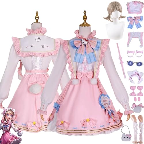 bbganlian Identity V Emma Woodss Cosplay Kostüm Outfit Spielcharakter Uniform Komplettset Halloween Party Dress Up Anzug mit Perücke Kopfschmuck Brille Tasche für Frauen Mädchen (M) von bbganlian