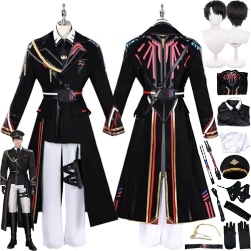 bbganlian Love and Deepspace Caleb Cosplay Kostüm Outfit Spiel Charakter Xavier Rafayel Uniform Komplettes Set Halloween Party Karneval Dress Up Anzug mit Perücke Hut für Männer (S) von bbganlian