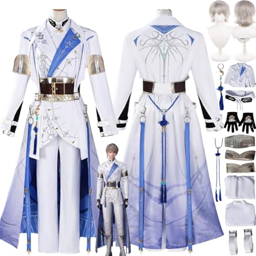 bbganlian Love and Deepspace Xavier Neue Haut Cosplay Kostüm Outfit Spiel Charakter Caleb Uniform Komplettes Set Halloween Party Karneval Dress Up Anzug mit Perücke für Männer (XXXL) von bbganlian