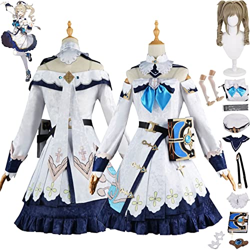 bbganlian Spiel Charakter Barbara Cosplay Kostüm Outfit Varesa Mualani Rollenspiel Uniform Komplettes Set Halloween Party Karneval Dress Up Anzug mit Perücke Hut für Frauen (S) von bbganlian