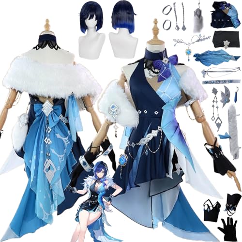 bbganlian Spiel Charakter Yelan Neue Haut Cosplay Kostüm Outfit Varesa Rollenspiel Uniform Komplettes Set Halloween Party Karneval Dress Up Anzug mit Perücke Ohrringe für Frauen (XS) von bbganlian