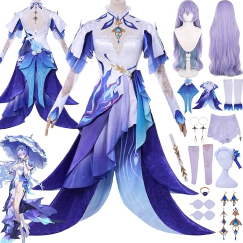 bbganlian Wuthering Waves Cantarella Cosplay Kostüm Outfit Spielcharakter Uniform Komplettes Set Halloween Party Karneval Dress Up Anzug mit Perücke Kopfschmuck Ohrringe für Frauen (S) von bbganlian