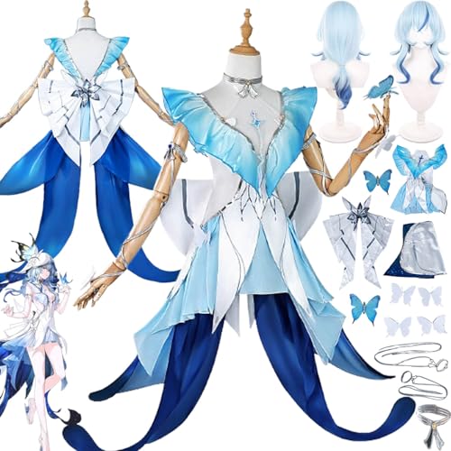 bbganlian Wuthering Waves The Shorekeeper Cosplay Kostüm Outfit Spielcharakter Uniform Komplettes Set Halloween Party Karneval Dress Up Anzug mit Perücke Kopfschmuck für Frauen (M) von bbganlian