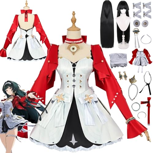 bbganlian Zenless Zone Zero Astra Yao Cosplay Kostüm Outfit Spiel Charakter Uniform Komplettes Set Halloween Karneval Dress Up Anzug mit Perücke Kopfschmuck Ohrclip für Frauen (S) von bbganlian