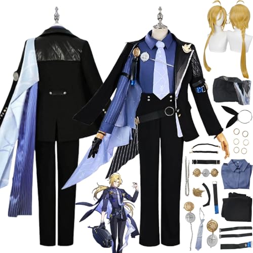 bbganlian Zenless Zone Zero Hugo Vlad Cosplay Kostüm Outfit Spiel Charakter Uniform Komplettes Set Halloween Party Karneval Dress Up Anzug mit Perücke Kopfschmuck Ring für Männer (XXL) von bbganlian