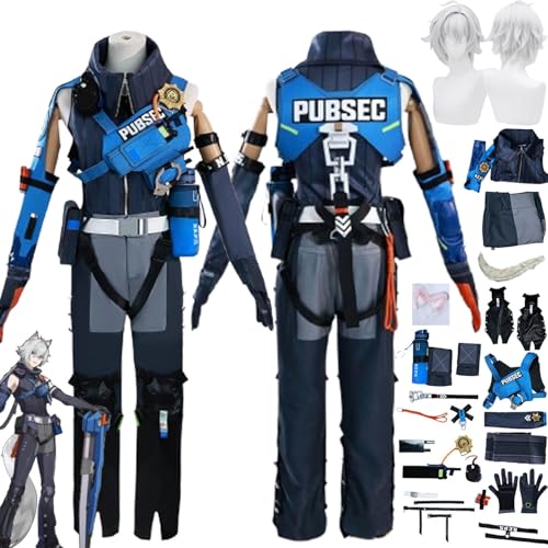 bbganlian Zenless Zone Zero Seth Lowell Cosplay Kostüm Outfit Spielcharakter Uniform Komplettes Set Halloween Karneval Dress Up Anzug mit Perücke Kopfschmuck Schwanz für Männer (XXXL) von bbganlian
