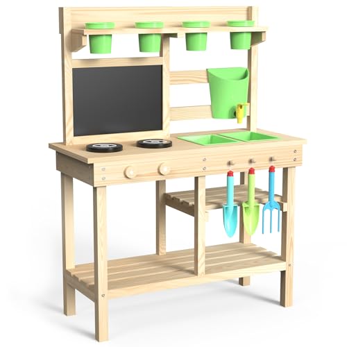 Zedernholz Outdoor Spielküche für Kinder, Schlammküche mit Wasserhahn, doppelseitige Kreidetafel, Aufbewahrungsregale, Tassen, abnehmbare Spüle und Pretend Stove - Hinterhof Kleinkind Spielset für Zedernholz Outdoor Spielküche für Kinder, Schlammküche mit Wasserhahn, doppelseitige Kreidetafel, Aufbewahrungsregale, Tassen, abnehmbare Spüle und Pretend Stove - Hinterhof Kleinkind Spielset für von bbgroundgrm
