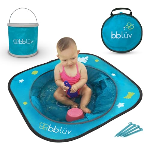 bblüv Arenä Pop Up Strand Pool für Kleinkinder am Strand mit leicht zu reinigendem wasserfestem Material, einfach zusammenklappbar für Reisen + zusammenklappbarer Wassereimer inklusive von bblüv