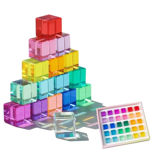 bechoanigel 16 Stück Acryl Transparente Lichtbausteine - Sensory Bausteine für Kinder 2-10 Jahre, Lernspielzeug für Jungen & Mädchen in Kindergarten & Zuhause von bechoanigel
