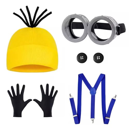 bechoanigel Karneval Kostüm Zubehör 5 Stück, Film Cosplay Zubehör Brille Gelber Mütze Handschuhe Gurt Tasten, Karneval Kostüm für Damen Herren Kinder, Karnevalskostüm Zubehör für Party Cosplay bechoanigel Karneval Kostüm Zubehör 5 Stück, Film Cosplay Zubehör Brille Gelber Mütze Handschuhe Gurt Tasten, Karneval Kostüm für Damen Herren Kinder, Karnevalskostüm Zubehör für Party Cosplay von bechoanigel