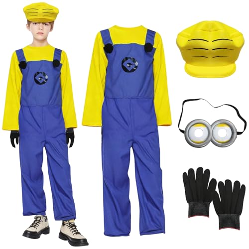 bechoanigel Kinder-Jungen-Cartoon-Kostüm, klassische Filmkostüme, Overall-Set mit Brille, Handschuhen und Mütze, Süßes Jungenkostüm Geeignet für Cosplay, Karneval, Weihnachtsgeburtstagsfeier-Gelb bechoanigel Kinder-Jungen-Cartoon-Kostüm, klassische Filmkostüme, Overall-Set mit Brille, Handschuhen und Mütze, Süßes Jungenkostüm Geeignet für Cosplay, Karneval, Weihnachtsgeburtstagsfeier-Gelb von bechoanigel