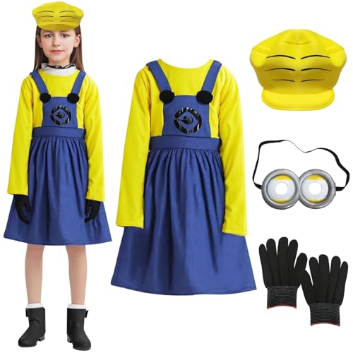 bechoanigel Kinder-Mädchen-Karneval Kostüm, klassische Filmkostüme, Kleid-Set mit Brille, Handschuhen und Mütze, Süßes Mädchenkostüm Geeignet für Cosplay, Karneval, Weihnachtsgeburtstagsfeier-Gelb bechoanigel Kinder-Mädchen-Karneval Kostüm, klassische Filmkostüme, Kleid-Set mit Brille, Handschuhen und Mütze, Süßes Mädchenkostüm Geeignet für Cosplay, Karneval, Weihnachtsgeburtstagsfeier-Gelb von bechoanigel
