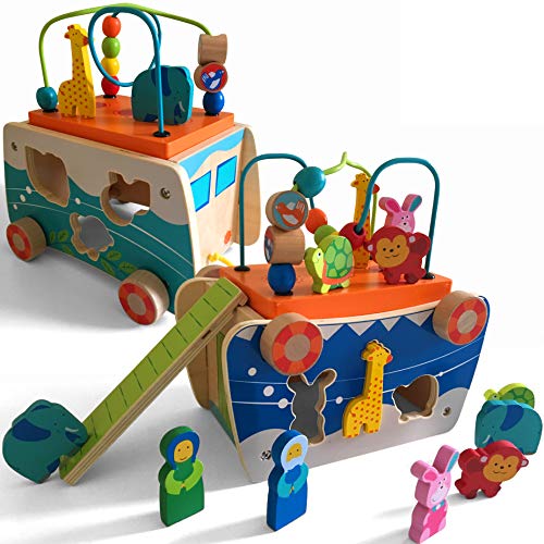 Holz-Arche Noah Formsortierer-Spielset & Nachzieh-Aktivitätsspielzeug | Fantasievolles Spiel | Kinderaktivität Montessori pädagogische Geburtstagsgeschenke für Vorschul-/Kleinkinder, Jungen & Mädchen Holz-Arche Noah Formsortierer-Spielset & Nachzieh-Aktivitätsspielzeug | Fantasievolles Spiel | Kinderaktivität Montessori pädagogische Geburtstagsgeschenke für Vorschul-/Kleinkinder, Jungen & Mädchen von bee SMART