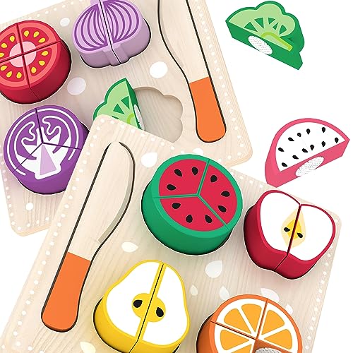 Holzspielzeug Obst und Gemüse zum Schneiden, Dinette Essen Zubehör mit Utensil | Montessori Lerngeschenke für Kleinkinder | Inklusive 2 Puzzles | Kinder Geburtstagsgeschenke Holzspielzeug Obst und Gemüse zum Schneiden, Dinette Essen Zubehör mit Utensil | Montessori Lerngeschenke für Kleinkinder | Inklusive 2 Puzzles | Kinder Geburtstagsgeschenke von bee SMART