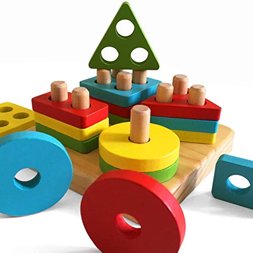 bee SMART Holz Stapeln und sortieren geometrische Formen - Sortierspiel von Formen Puzzle-Spielzeug - Pädagogisches Lernspielzeug Aktivitätsspielzeug Geschenke für Kleinkinder, 17 Holzteile bee SMART Holz Stapeln und sortieren geometrische Formen - Sortierspiel von Formen Puzzle-Spielzeug - Pädagogisches Lernspielzeug Aktivitätsspielzeug Geschenke für Kleinkinder, 17 Holzteile von bee SMART