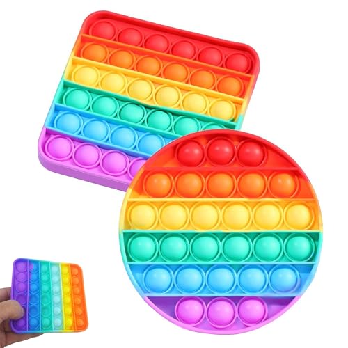 2 Stück Pop It Set, Anti-Stress-Spielzeug, Push and Pop Bubble, Regenbogen Für Kinder Und Erwachsene (Quadratisch, Rund) von beejune
